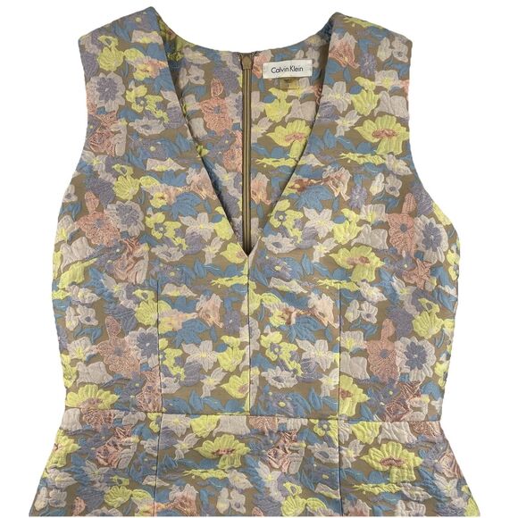 Calvin Klein Floral Pastel Embroidered Sheath Dress Sleeveless Pencil- 2 - Picture 2 of 15